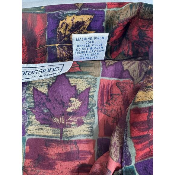 Impressions of California Button Up Blouse Size XL Autumn Leaves Thanksgiving - Picture 4 of 7